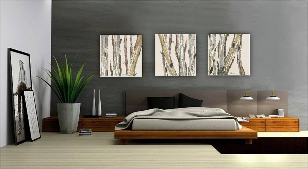 Oversized triptych extra large wall art white artwork ...