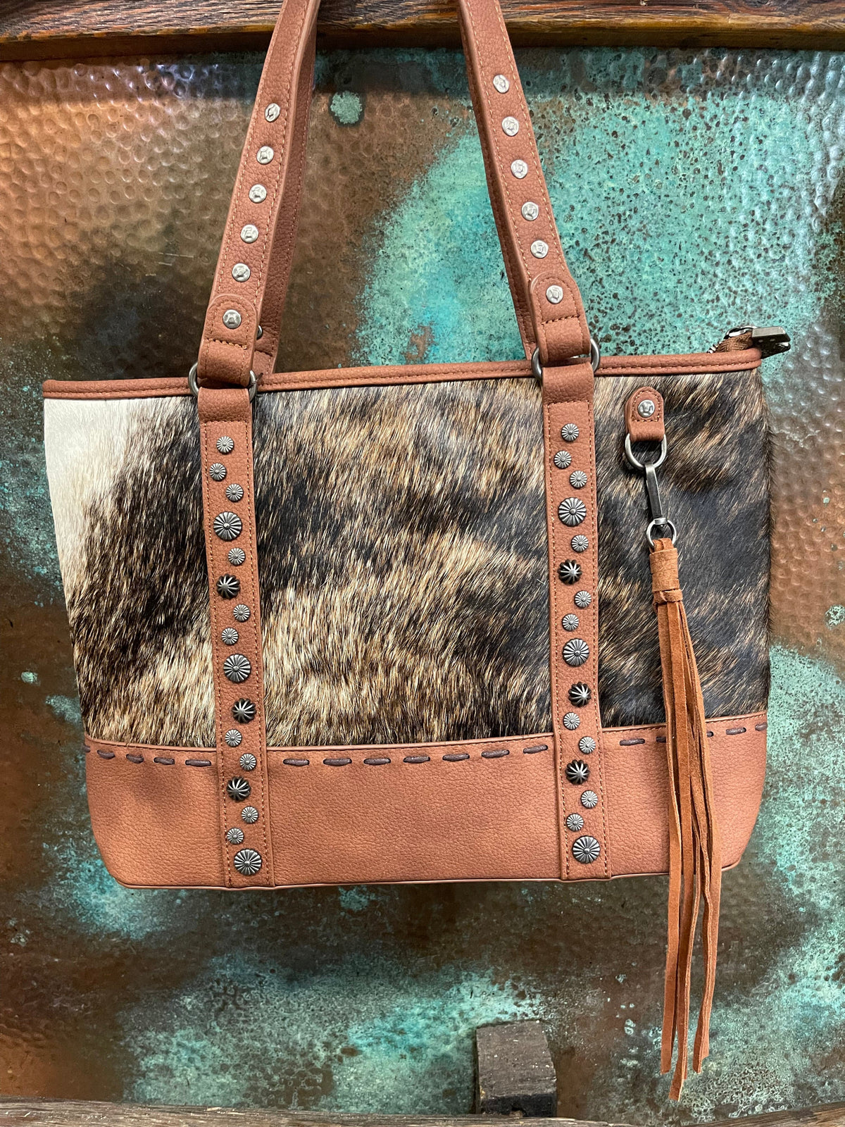 Brown Wide Get along Cowhide TOTE – Southwest Bedazzle