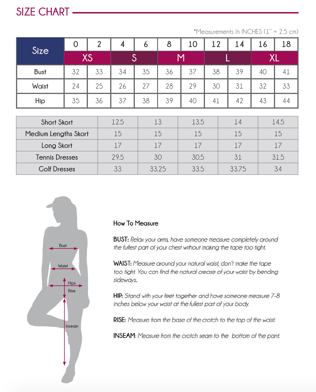 SIZE CHART – Denise Cronwall Activewear