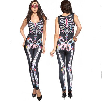 Halloween Costume Rompers Jumpsuit Skin Tight Skeleton Skull