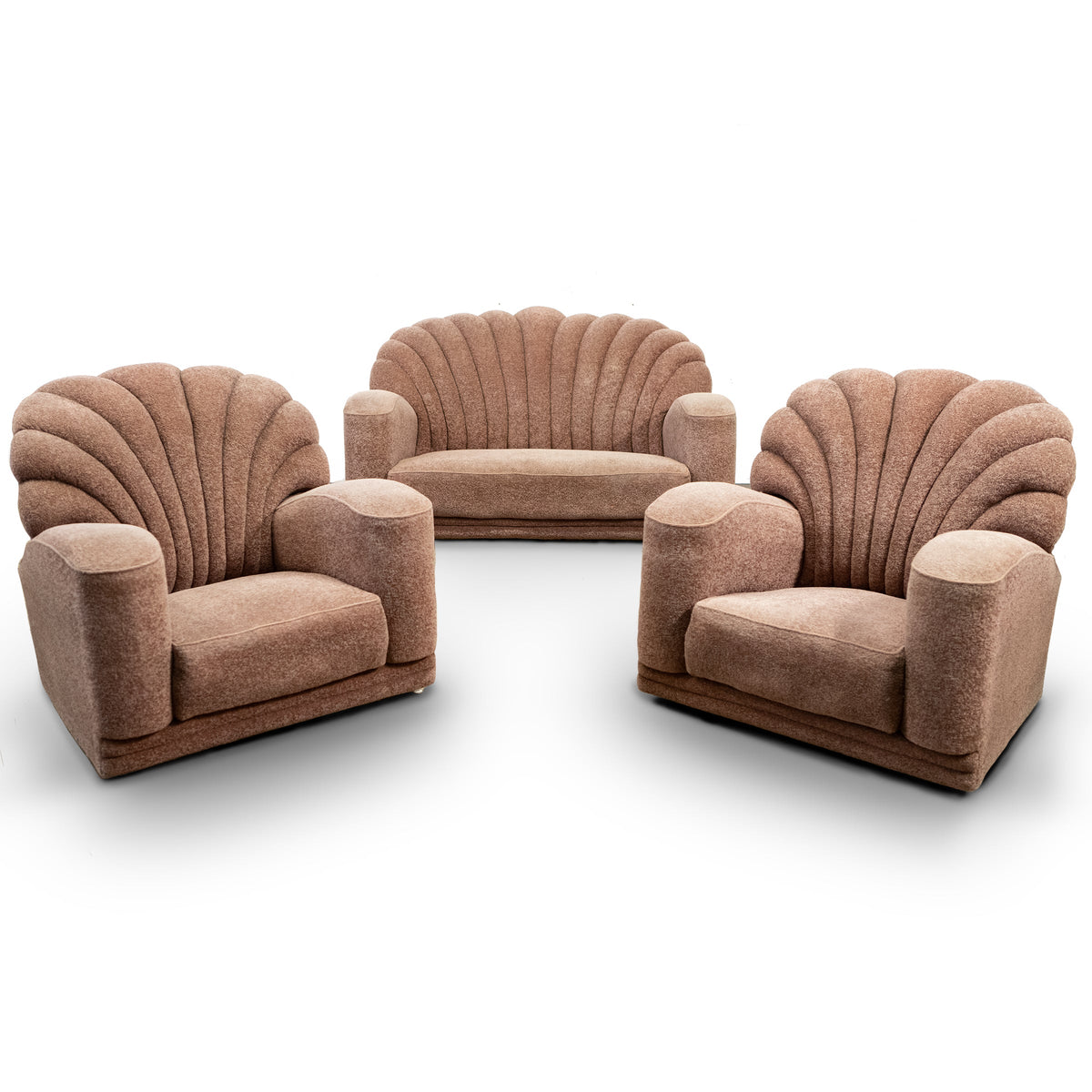 som open haard verbrand Art Deco 3 Piece Suite Shell-Back Sofa & Armchairs - The Architectural Forum