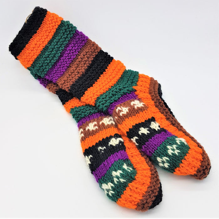 Multi-Coloured Lined Chunky Knit Socks - Choice of Colours (Adult)