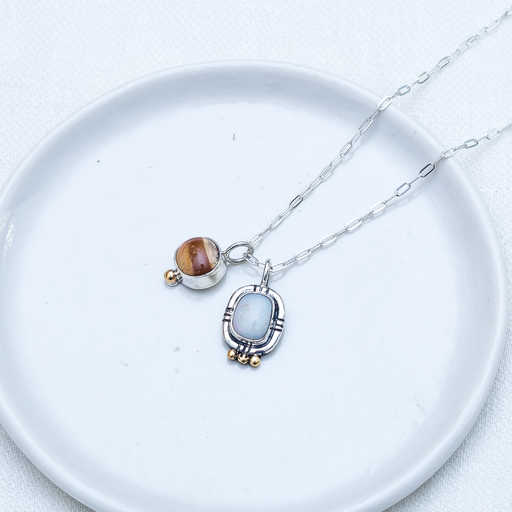 Stone Charm Necklace   Polychrome Jasper + Australian Opal   ORIGINAL