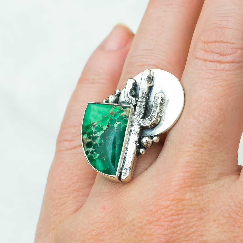 (Medium) Full Moon Saguaro Ring   Lucin Variscite   Size 8