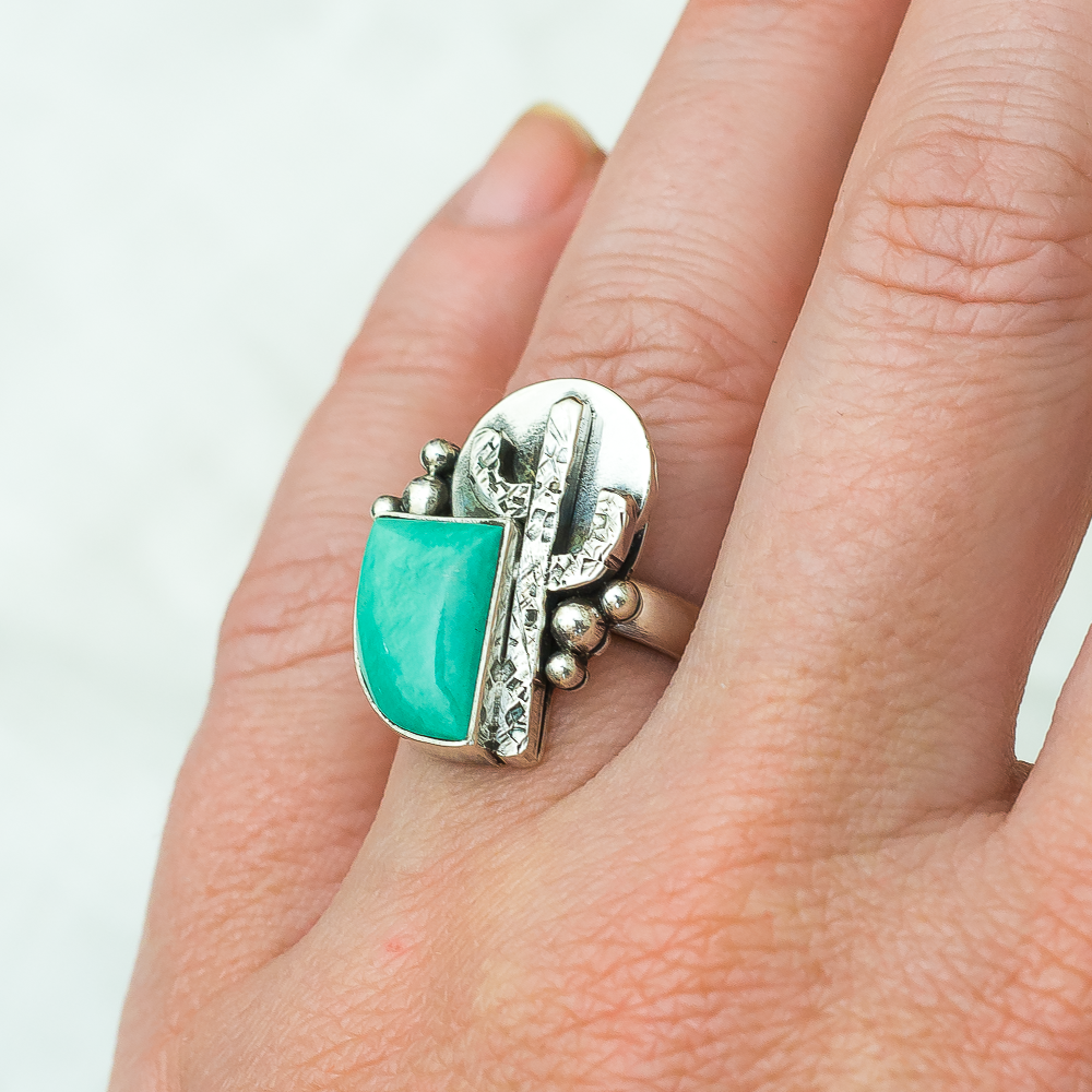 (Petitie) Full Moon Saguaro Ring   Nevada Turquoise   Size 7.5