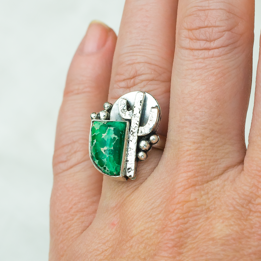 (Petitie) Full Moon Saguaro Ring   Lucin Variscite   Size 6.5