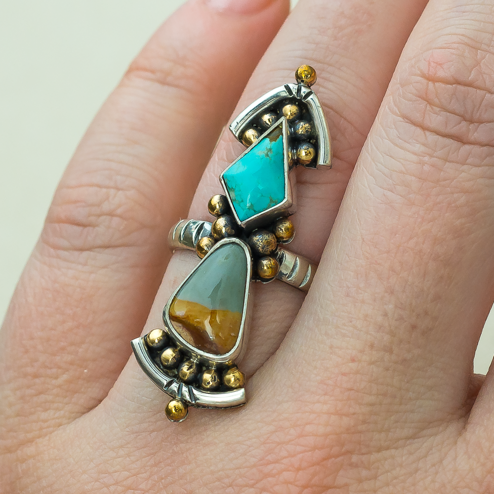 Desert Dusk Ring   Number Eight Turquoise + Polychrome Jasper   Size 8   ORIGINAL