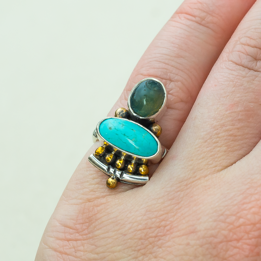 Petite Emergence Ring   Ethiopian Opal + Number Eight Turquoise   MADE TO ORDER