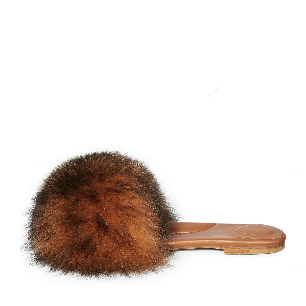 Louis Vuitton Brown Mink Fur Lock It Flat Slides Size 38 Louis