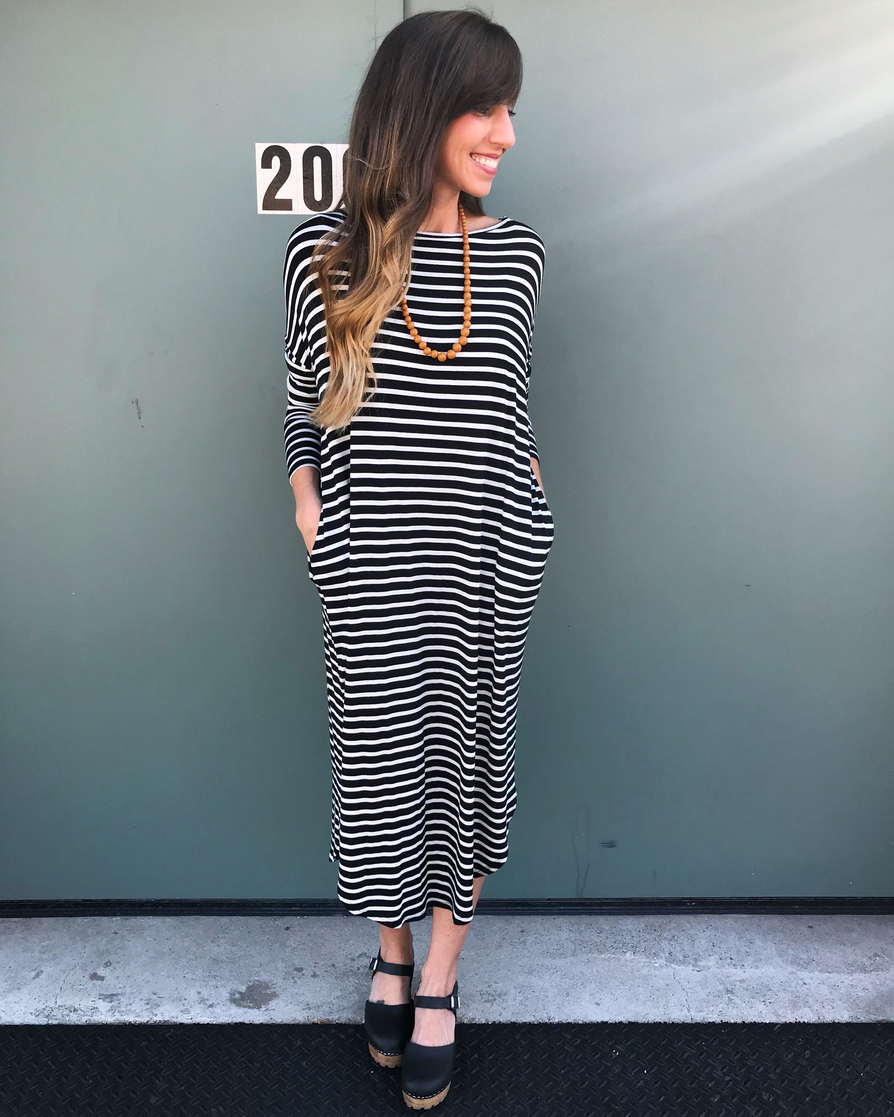 black striped midi dress