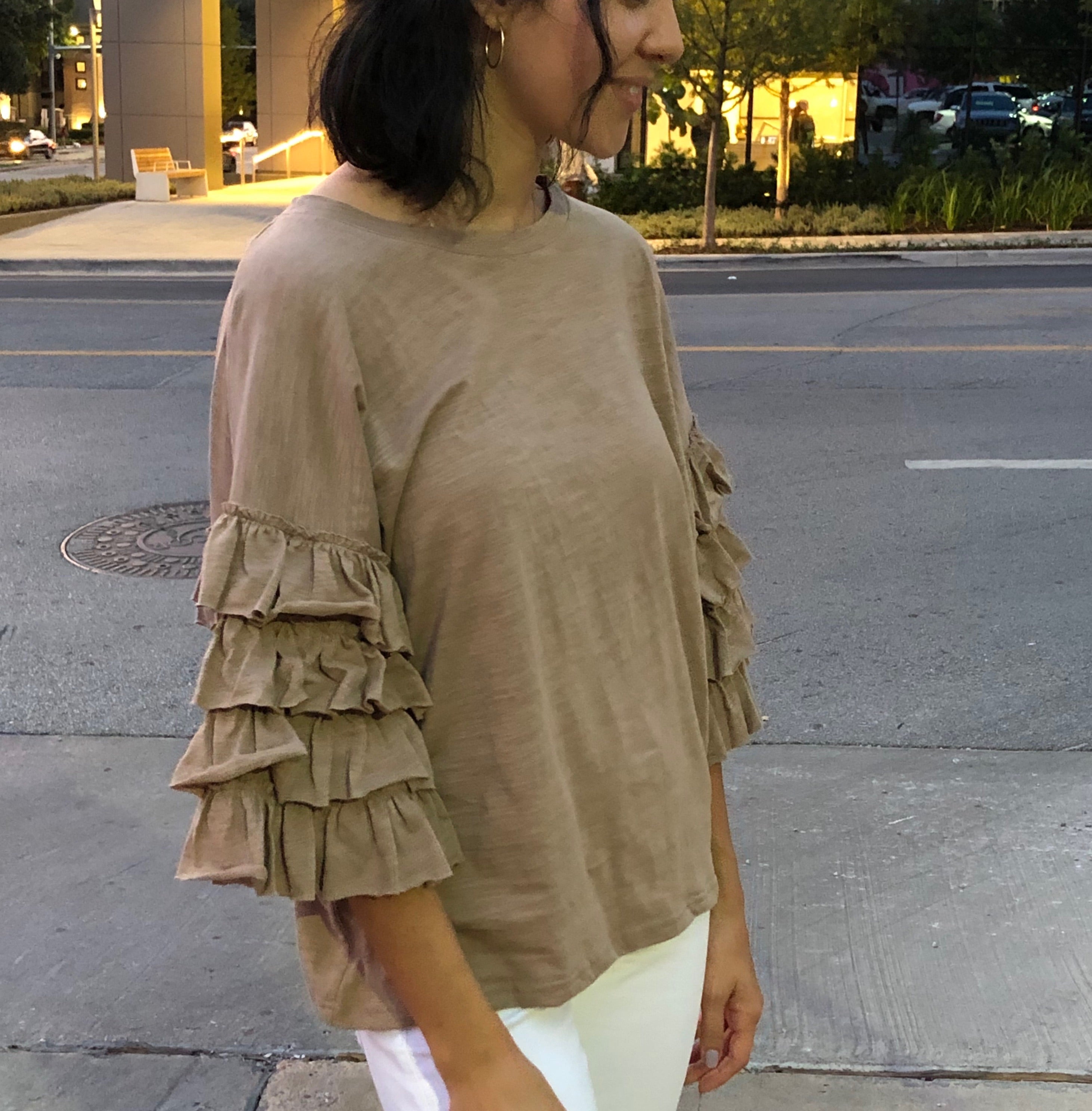 layered ruffle sleeve top