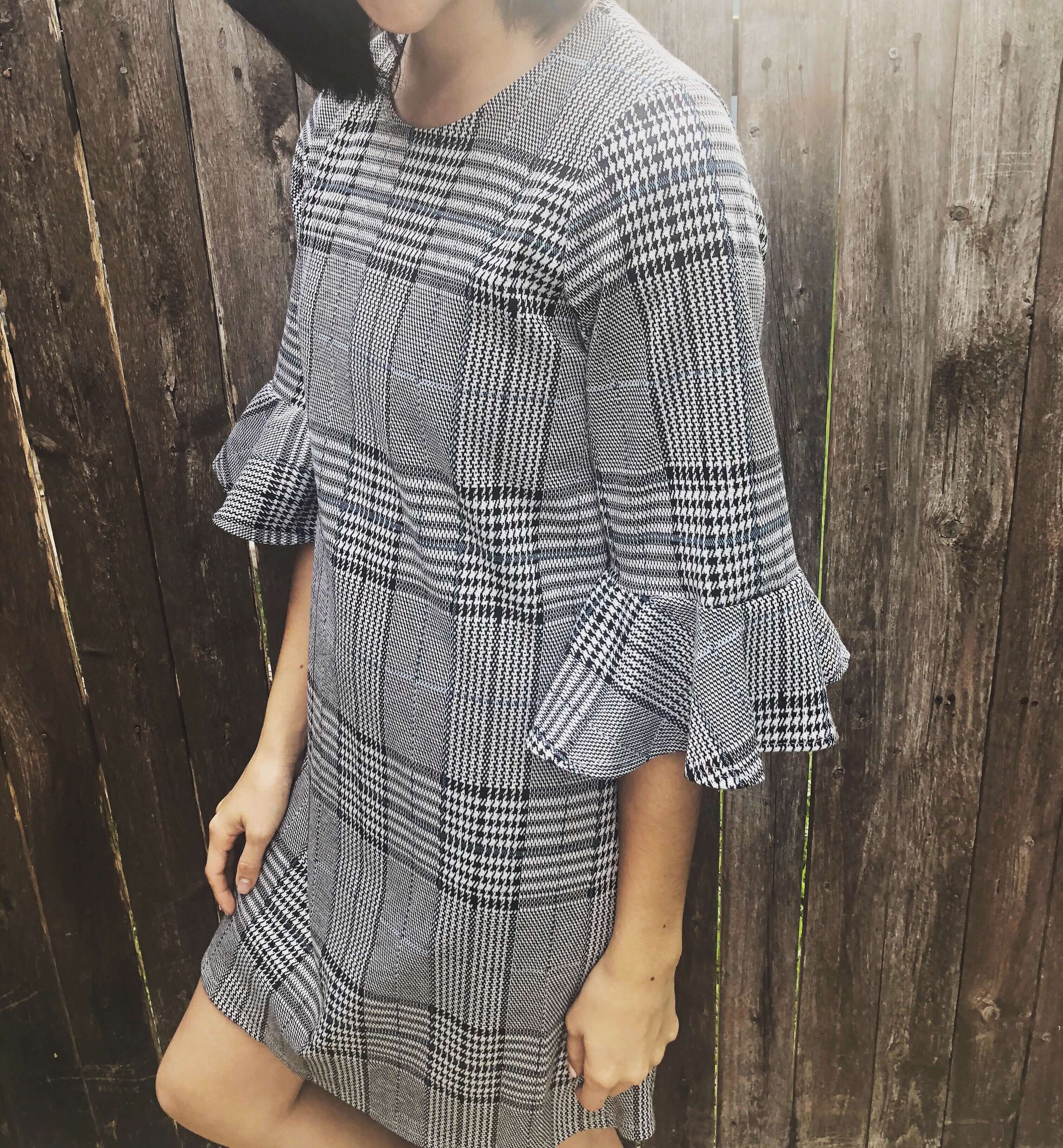 black white checked dress