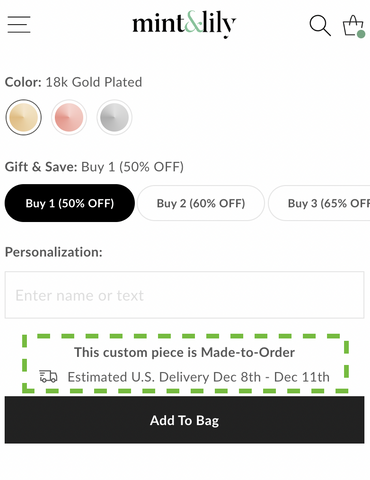 Mint & Lily Delivery Estimate Example