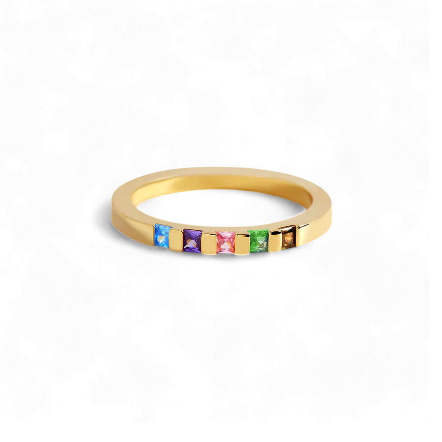 Image of Princess-Cut Birthstone Band Ring