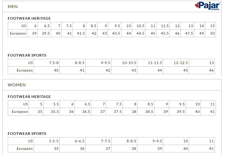 Pajar Boots Size Chart