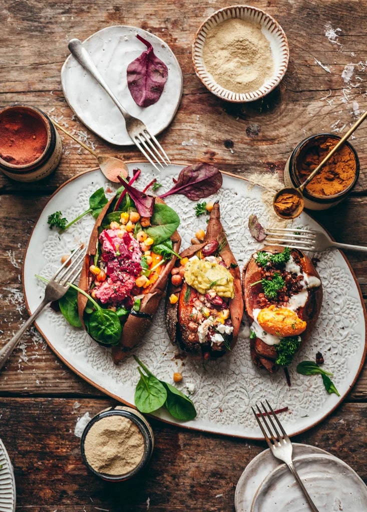 STUFFED SWEET POTATO with Beet Hummus and He Shou Wu