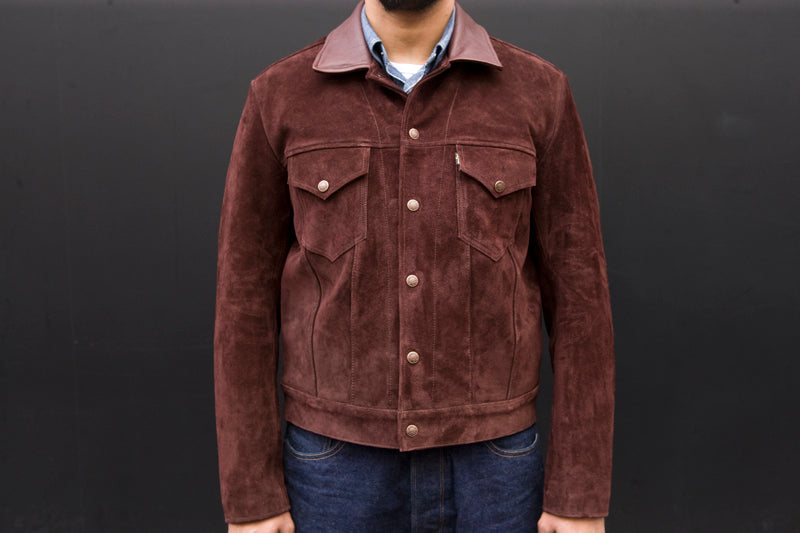 brown suede trucker jacket