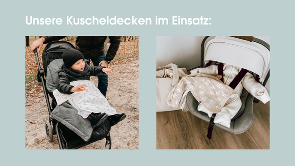 Kuscheldecken im Kinderwagen und Maxi-Cosi