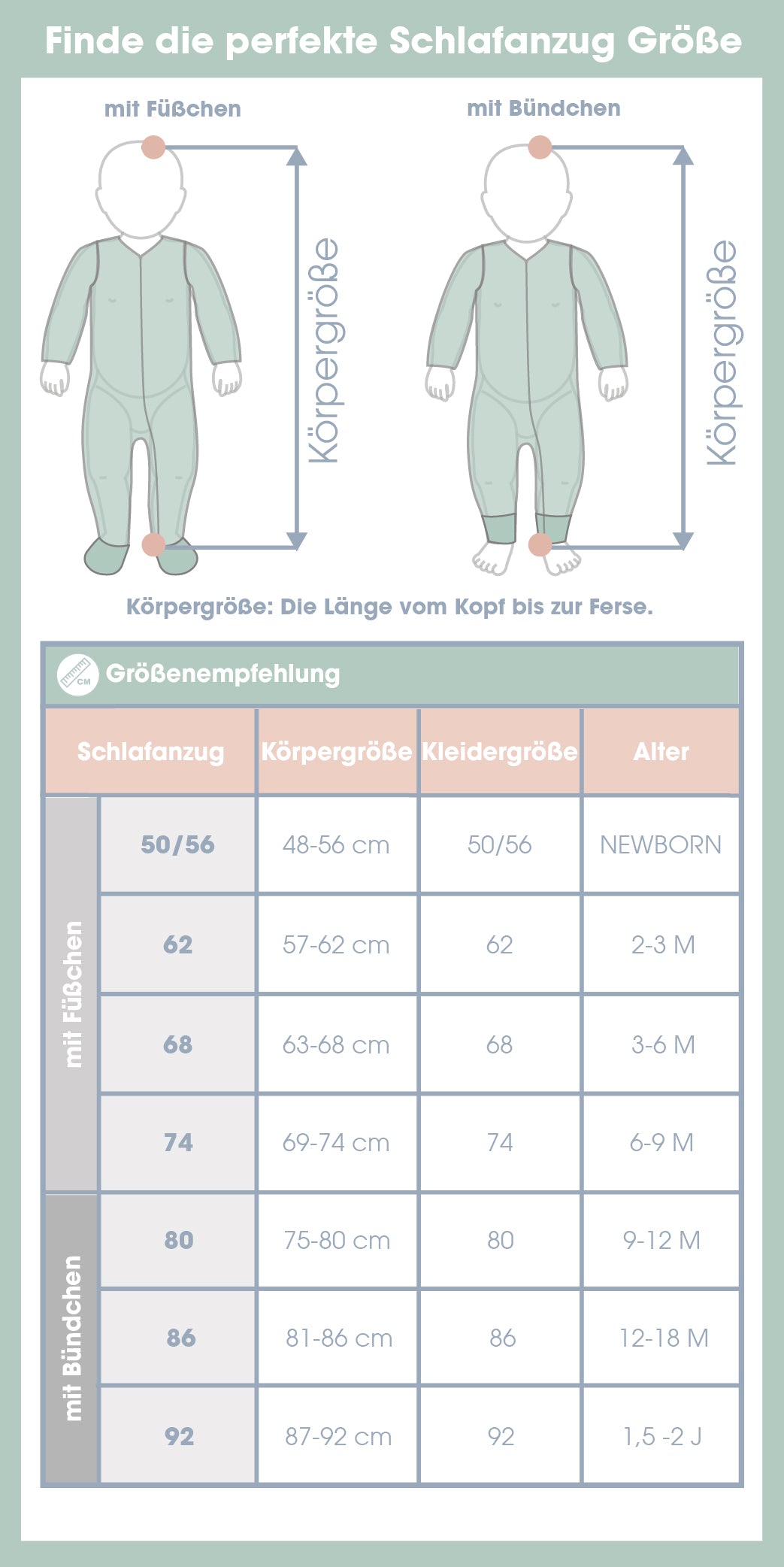 Emma & Noah - Größentabelle - Schlafanzüge