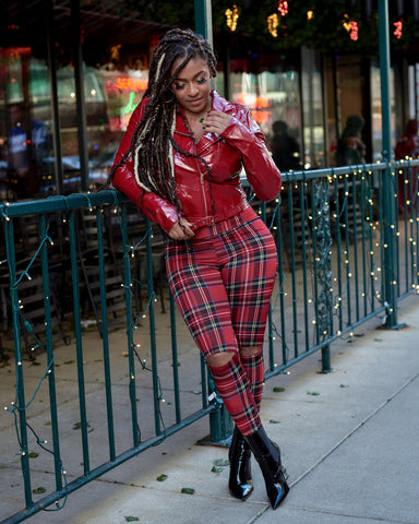 red plaid biker shorts