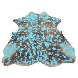 Turquoise Acid Wash On Brown Cowhide Rug Kudastore