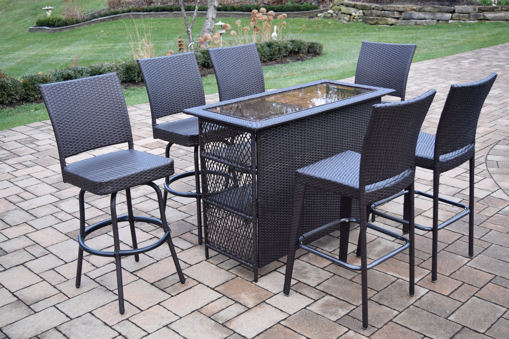 Oakland Living Elite AllWeather Resin Wicker 7 Pcs. Bar Set with 2 Bar