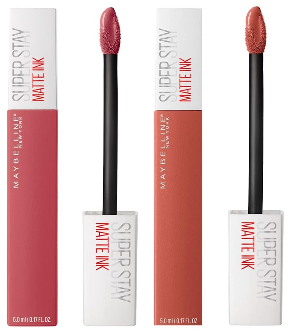 Maybelline New York Super Stay Matte Ink Liquid Lipstick, 225 Delicate, 5ml and Super Stay Matte Ink Liquid Lipstick, 70 Amazonian, 5g
