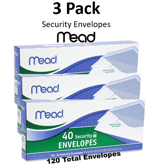 Mead #10 Security Envelopes, 40 Count Pack of 3!!! Envelopes