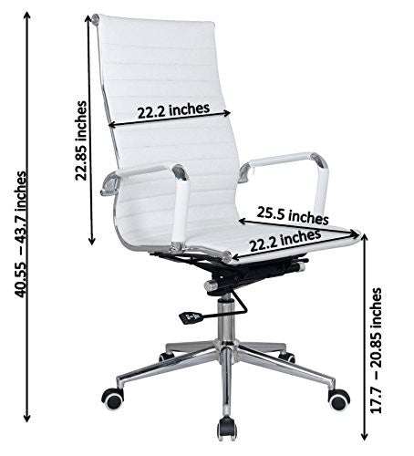 White Modern Executive Classic Ribbed High Back Desk Office Chair