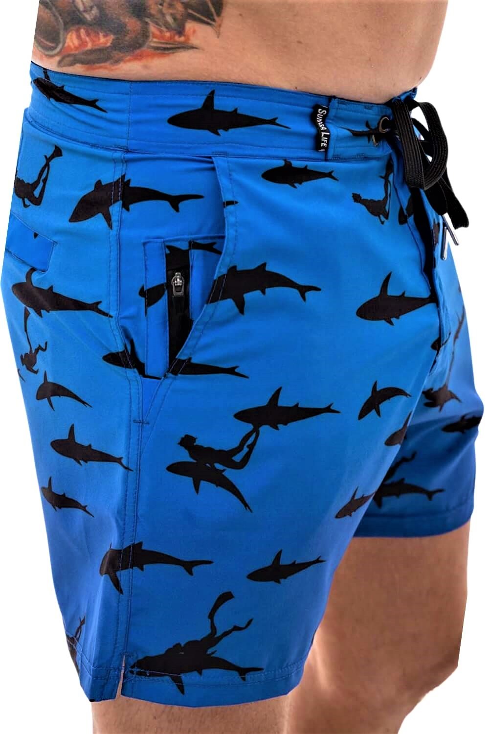 Shark & Diver Thong Bottom, Blue String Bikini - Sunga Life