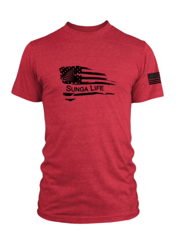 Distressed American Flag, War-Torn Green Red Black T Shirt- Sunga Life
