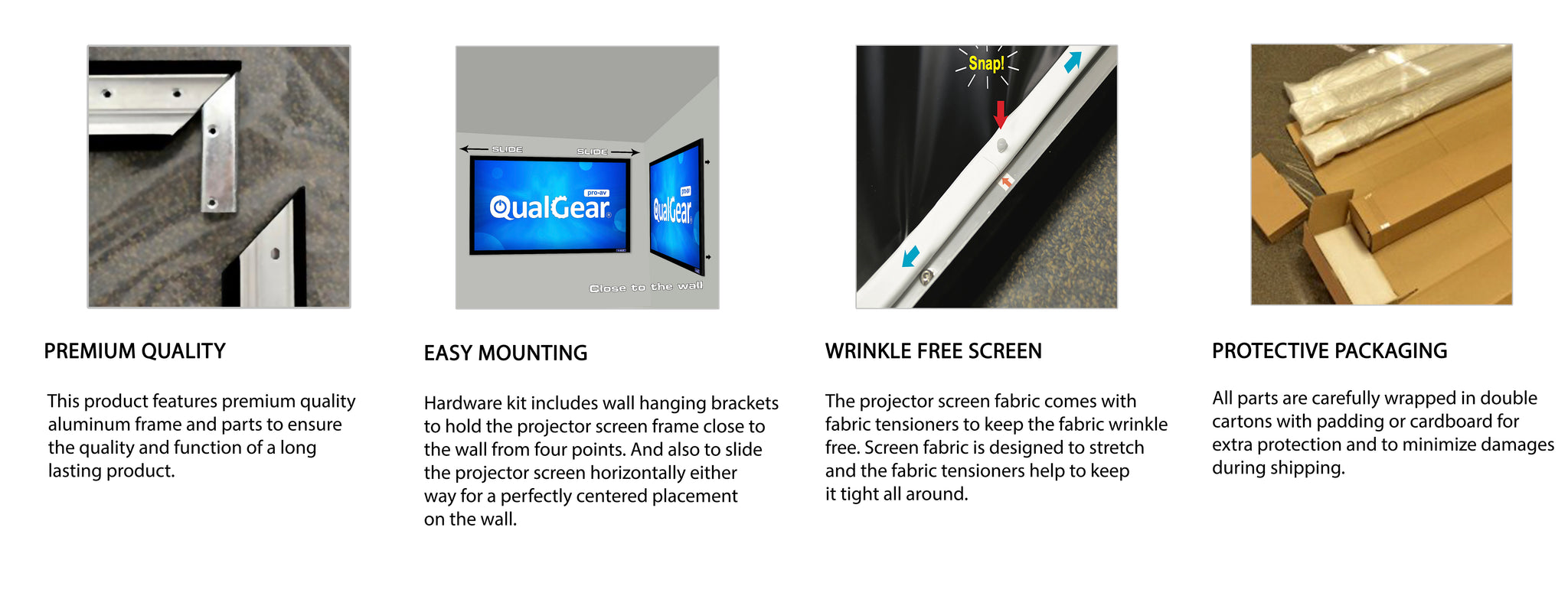 Qualgear Projector Screen 150 Inch 4k Hd Ultra White Fixed Frame