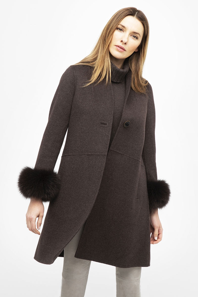 Fur Cuff Swing Coat - M