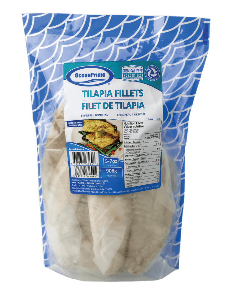 TILAPIA FILLETS 5-7oz 908g FROZEN - Seafood Online Canada
