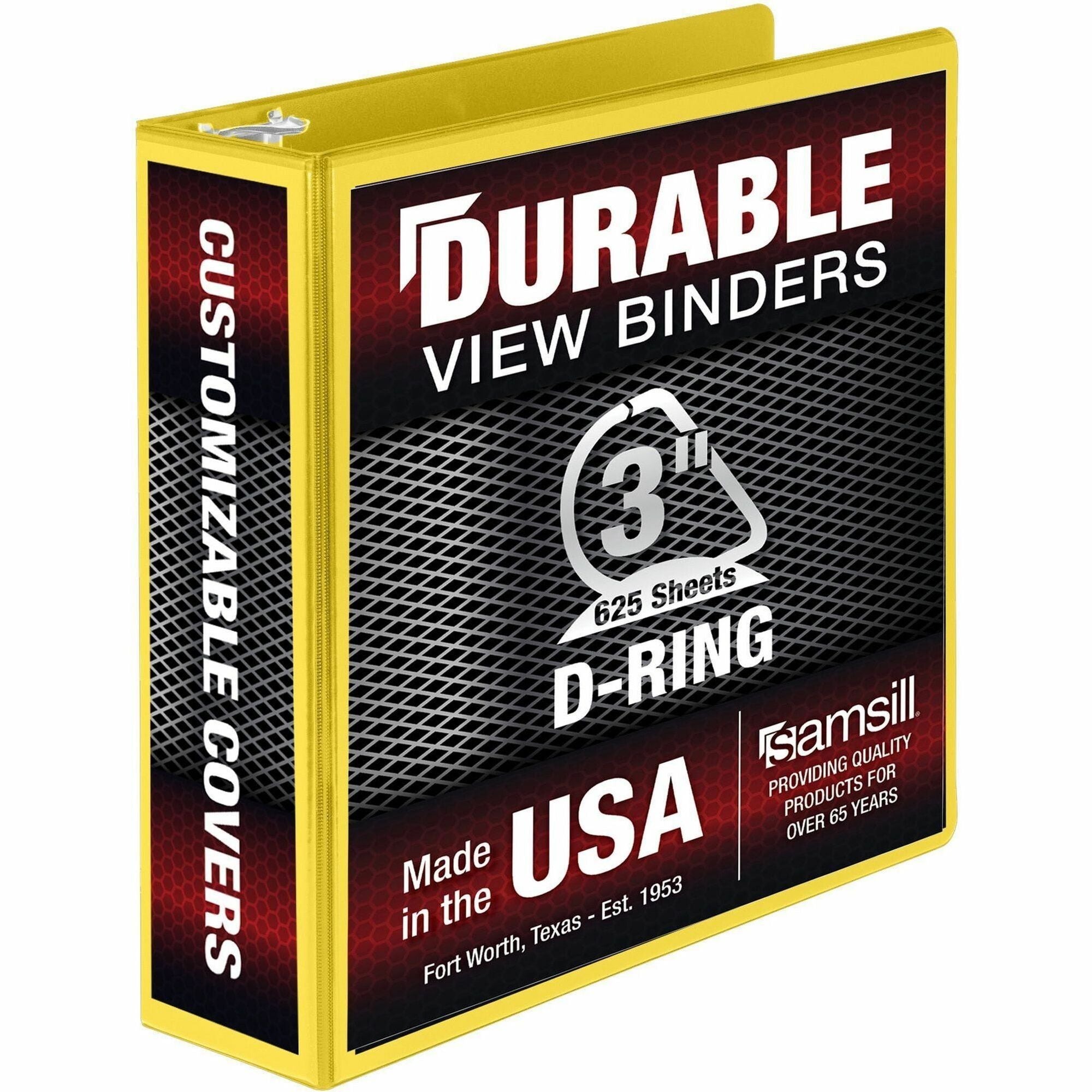 Samsill Durable Three-Ring View Binder - 3" Binder Capacity - 625 Sheet Capacity - 3 x D-Ring Fastener(s) - 2 Internal Pocket(s) - Polypropylene, Chipboard - Yellow - Recycled - Durable, PVC-free, Ink-transfer Resistant, Clear Overlay, Sturdy - 1 Eac