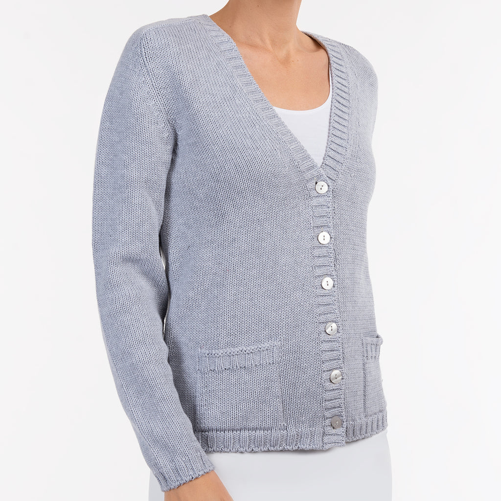 Varsity Cardigan in Light Grey Melange – Leggiadro