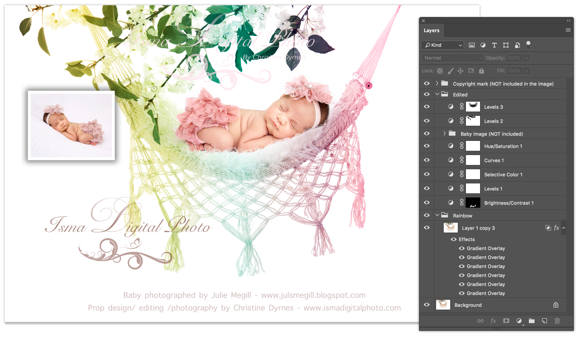 Hammock with pure white background and flowers  Digital Photography Backdrop /Props for Newborn Photography - High resolution digital backdrop - Two JPG and one PSD file with layers 