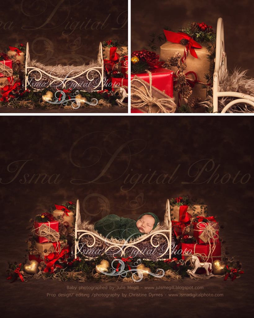 Christmas iron bed with dark brown background - Newborn digital backdr –  Isma Digital Pphoto