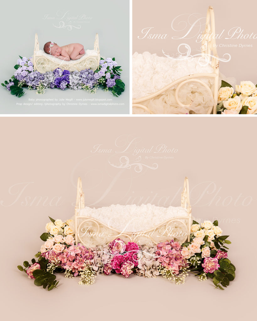 Iron Bed With Flowers Pink And Blue - Beautiful Digital background Newborn  Photography Props download – Isma Digital Pphoto