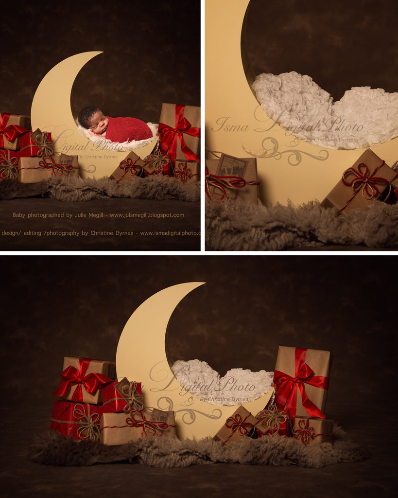 Christmas Moon With Dark Background - Beautiful Digital background Newborn  Photography Prop download - psd with Layers – Isma Digital Pphoto