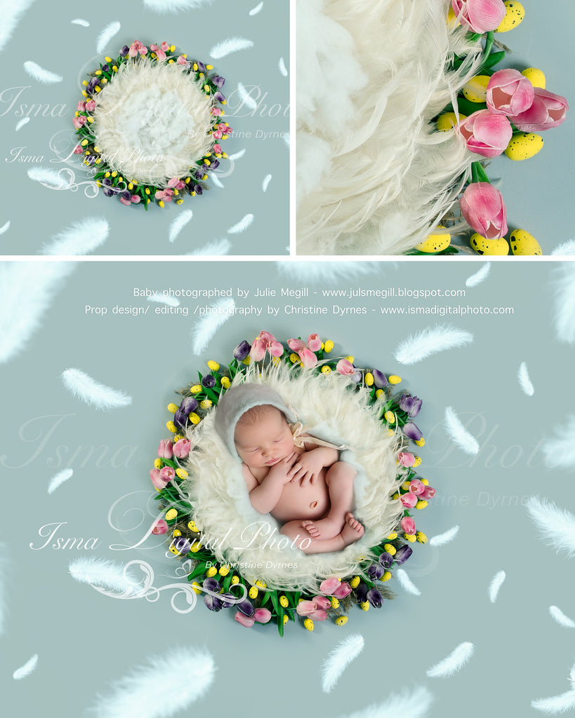 Easter Flower Nest With Egg And Feathers - BlueTextures - Digital background  Newborn Photography Prop download - psd with layers – Isma Digital Pphoto