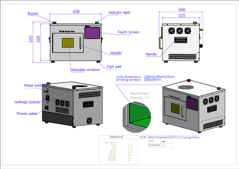 Mid-Powered LED UV Curing Oven (230mm L x 220mm W x 130mm H)