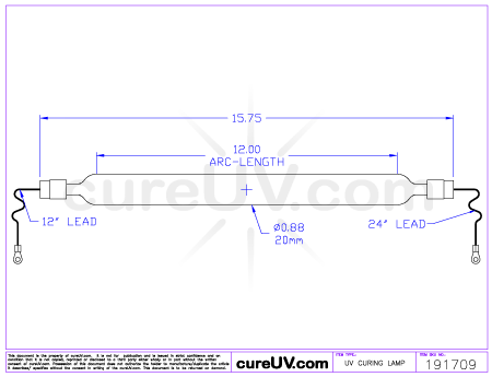 Polytype Printer UV Lamp - OEM Part Number 1362257 drawing