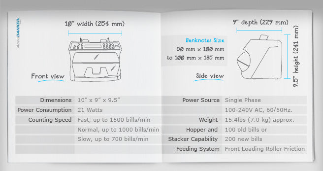 Professional Bill Counter -  Accubanker AB5000 PLUS Specifications
