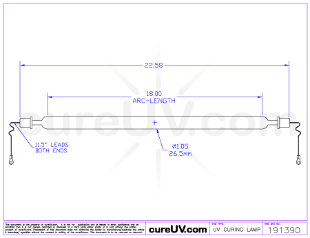 Aetek Compatible UV Curing Lamp - OEM Part Number 0700976 drawing