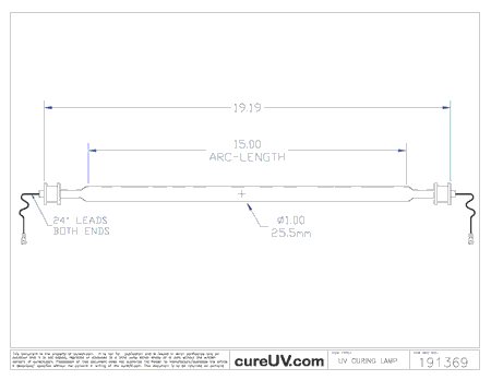 Aetek Compatible UV Curing Lamp - OEM Part Number 0701198 drawing