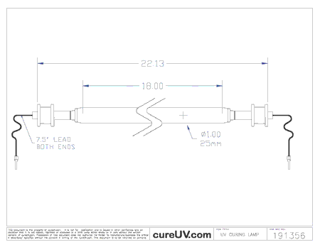 Aetek Compatible UV Curing Lamp - OEM Part Number 0701456 drawing