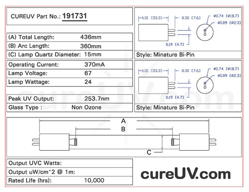 Drawing of Aqua Treatment Service ATS2-436 UVC Bulb - item # 191731