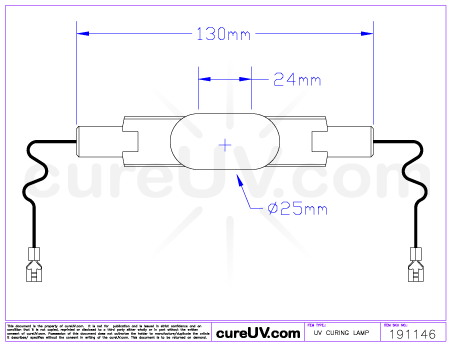 Drawing of Ushio MHL-1000 Metal Halide UV Lamp - item # 191146