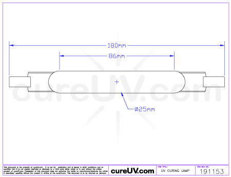 Drawing of Ushio MHL-2000/2 Metal Halide UV Lamp - item # 191153